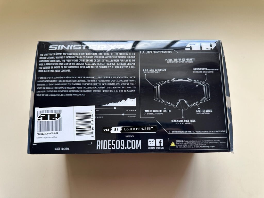 509 SINISTER X7 GOGGLE BLACK WITH ROSE LIGHT ROSE HCS TINT 