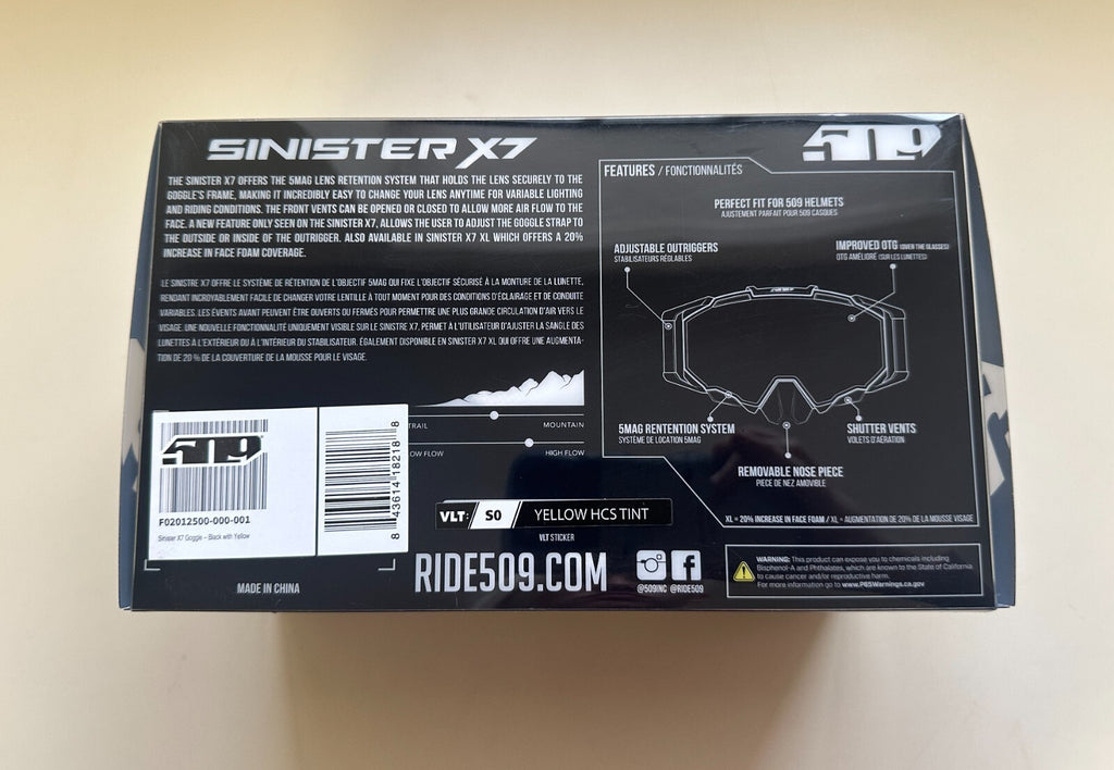 Black Sinister X7 Goggle YELLOW HCS TINT